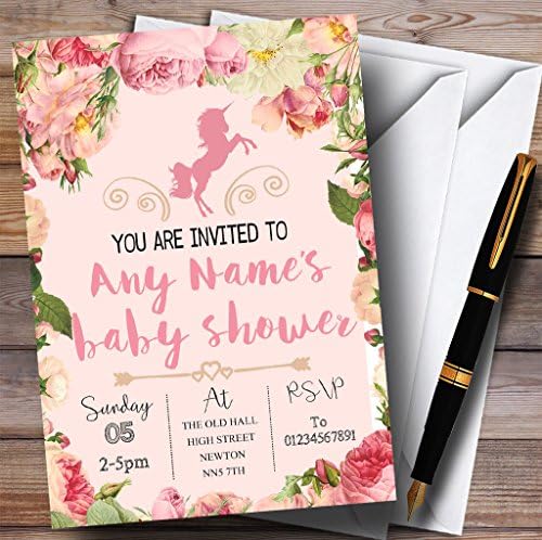 Convites de unicórnio de rosas rosa convites para chá de bebê