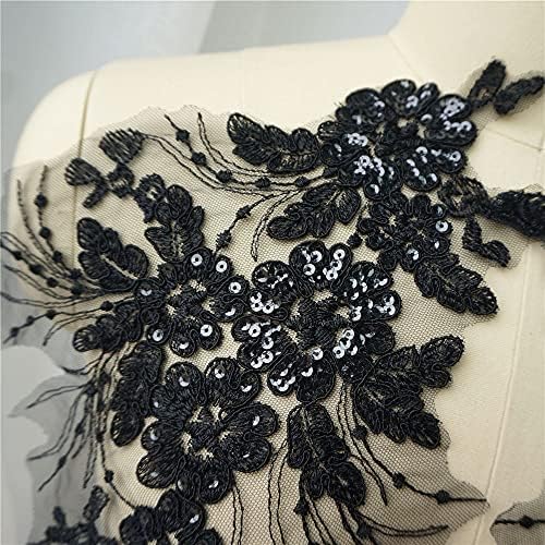 Twdyc 2pcs preto lantejão de lantejoulas Tassel Vestido de noiva Apliques de renda Torda bordada de colarinho de colar