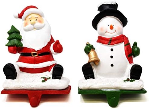 Presente Boutique Christmas Stocker Setor de 2 Resina Snowman e Santa Mantle Mantle ou Decoração de lareira