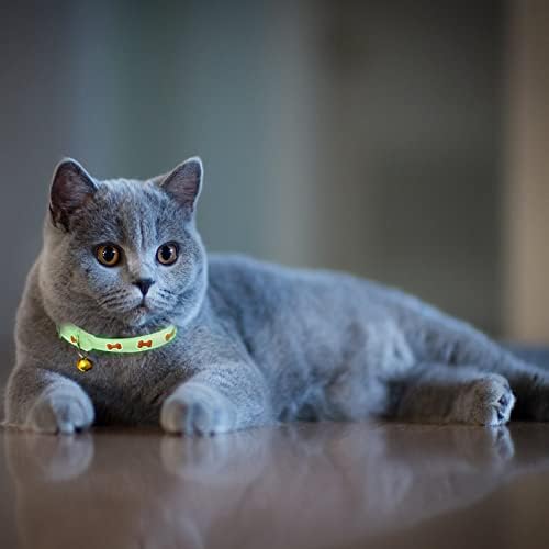 4pcs brilham nos colares de gato escuro com sino, o colar de gato luminoso pode deixar seu gato ser encontrado no escuro ， ajustável