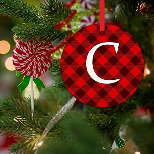 Ornamento para o Natal personalizado Monograma Carta inicial C Ornamentos de Natal Vermelho Vermelho Verifica Festas