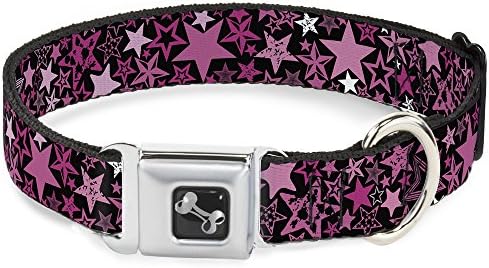 Coloque de coleira de cachorro Fivela Stargazer preto rosa 16 a 23 polegadas 1,5 polegadas de largura