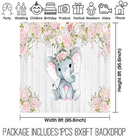 Allenjoy 8x8ft Rústico Branco Branco Elefante Supplies para Baby Shower Pink Floral É uma garota recém