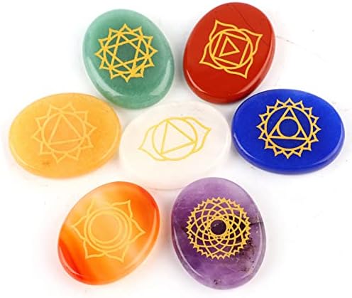 7pcs Chakra Stones, Cristal de Chakra de Palmudas Espirituais Reiki Gravado para Cura de Chakra de Meditação Balance
