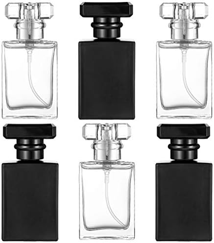 Sybiteng 6 pacote 30ml / 1 oz. Garrafa de perfume preto transparente vazio, portátil quadrado de vidro vazio garrafa de atomizador