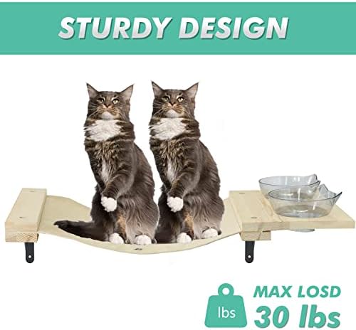 Prateleiras de parede de gato redes de gato, prateleiras de gatos e bolhas com 2 tigelas de comida de gato, mobiliário de