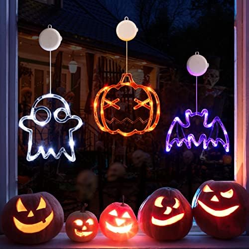 Decorações de Halloween de Lolstar, 3 pacote de abóbora laranja, fantasma branca e luzes de halloween de bastão roxo com xícara