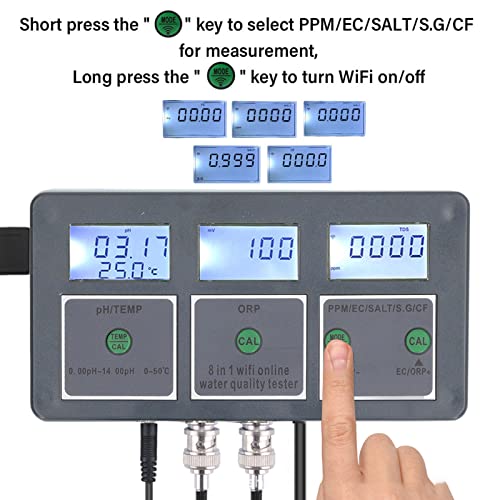 8 em 1 Recarregável Testador de qualidade da água 24 horas Ferramenta de monitoramento on -line S.G pH EC Salt ORP TDS TESTE MULTIMETROS TDS CF TESTE PARA AQUARIO