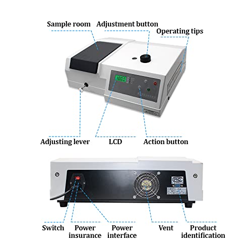 ANBT Visible Spectrofotômetro 330-1020nm Comprimento de onda Equipamento de laboratório de laboratório Lâmpada de largura