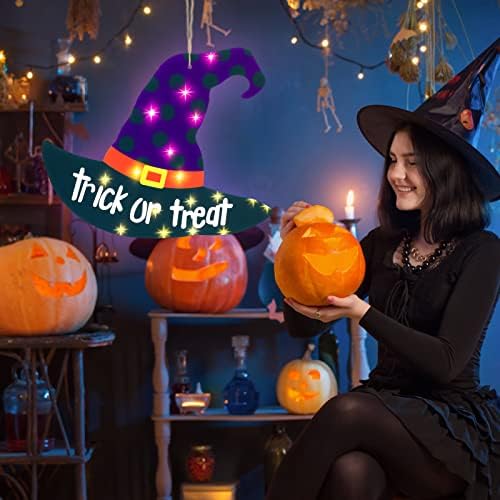 2 peças Halloween Window Lights Halloween Decorações corujas Chapéu de bruxa de abóbora Silhueta Light Up Up Happy