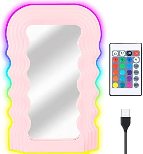 Maquiagem espelho de onda de ondas espelho irregular de vaidade com luzes - 16 cores Modos de iluminação Modos de iluminação portátil