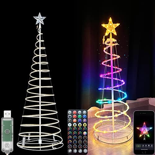 Árvores de Natal em espiral para fora - Decorações de Natal ao ar livre de 4 pés, 75 Árvore de Natal iluminada com LED com remoto