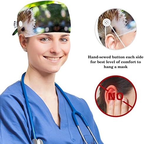 Enfermeiro limpar as mulheres cabelos longos, padrão abstrato do alfabeto Capinho de trabalho ajustável com botões e scrunchie de