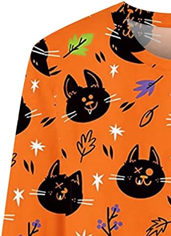 Blouses de pescoço de barco para mulheres de manga longa lua de lua de gato impressão de férias Halloween lounge kawaii tops camisa