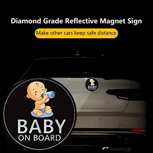 2 pacote de bebê reflexivo a bordo do ímã para carro, adesivo de segurança magnética de 5x5 polegadas ímãs engraçados de
