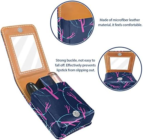 Caixa de batom de Oryuekan com espelho bolsa de maquiagem portátil fofa, bolsa cosmética, Art Modern Pink Cactus Circle