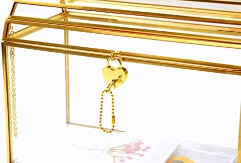 Caixa de cartão de presente de casamento de Letilan com trava e slot, caixa de vidro dourado para votação/doação/sorteio/recepção,