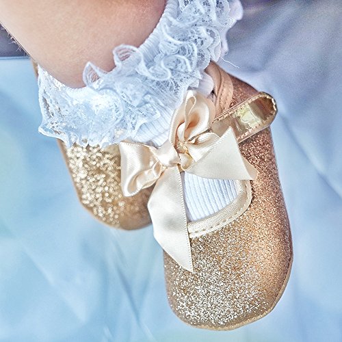 Lidiano Baby Girls glitter lantejas brilhantes Bling Bowknot Anti-Slip Mary Jane Sapatos de berço plano e bandana