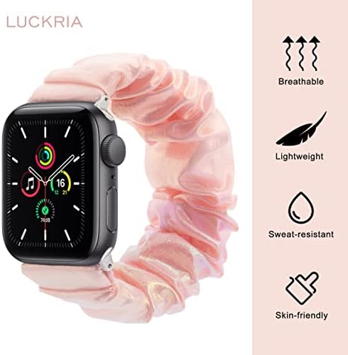 Luckria Compatível para scrunchie Apple Watch Band 38mm 40mm 41mm de tecido de tecido elástico macio Banda de pulseira feminina