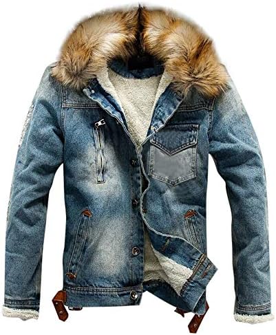 Masculino de jeans de jeans de outono de inverno de botão de bolso enxágüe casaco de capuz