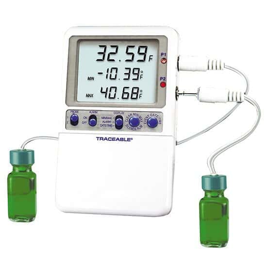 Termômetro de geladeira/freezer rastreável de alta precisão rastreável com digi com calibração; 2 sondas de garrafa