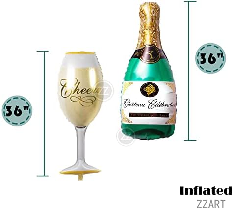 Zzart 2 PCs Feliz aniversário garrafa de champanhe e goblet copo de vidro grande balões de papel alumínio Mylar 36in, decoração pop