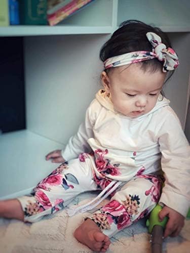 3pcs infantil de roupa de menina de bebê infantil com capuz de manga comprida com calças florais de bolso de bolso definido