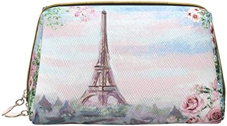 Aseeleo Beautiful Eiffel Tower Paris Sm Pequeno Bolsa Cosmética Couro Bolsa de Maquiagem Portátil Bolsa Cosmética