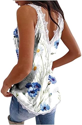 Tops de pescoço de renda V para mulheres com estampa floral com estampa floral com camisetas casuais de túnica de