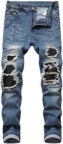 Jeans magros rasgados masculinos Slim Slim Fit Hip Hop Pontas jeans angustiadas Vintage Destragou Zipper Jean Troushers