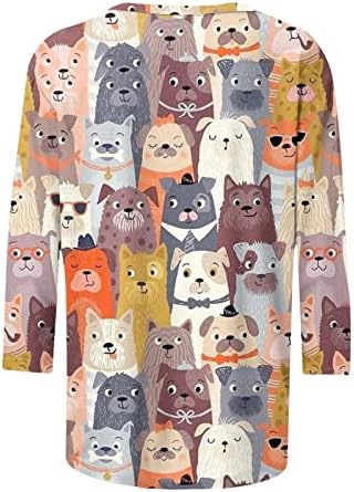 Crewneck tops for ladies outono verão long 3/4 manga gato impressão brunch fofo animal blusas tshirts adolescente 2023 dq