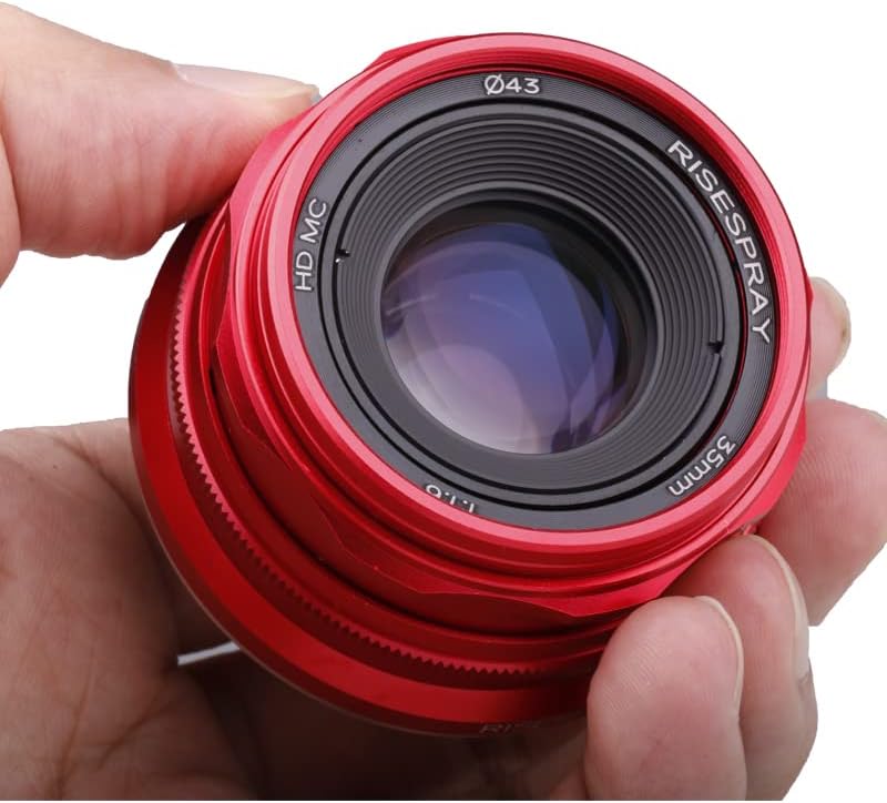 RisesPray 35mm F1.6 Mini APS-C Lente para Sony Panasonic Fujifilm Olympus Canon Nikon Câmera Mirrorless Red