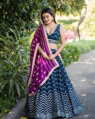 Sequência Azul Georgette com trabalho bordado Lehenga Choli para mulheres, Bollywood, desgaste do casamento