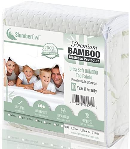 Slumberowl Premium Bamboo Mattress Protector - à prova d'água, refrigeração e capa de colchão macio