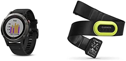 Garmin Fēnix 5, Premium e GPS Multisport GPS smartwatch, banda cinza/preta de ardósia, 47 mm e hrm-pro, alça de frequência cardíaca