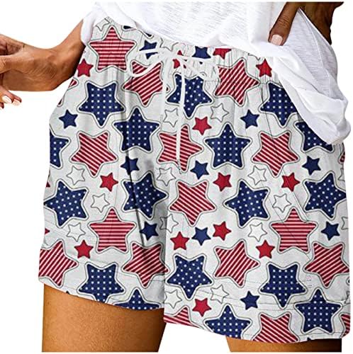 Oplxuo Shorts de verão para mulheres American Flag Independence Day Shorts Casual 4 de julho Patriótico calças curtas com bolsos