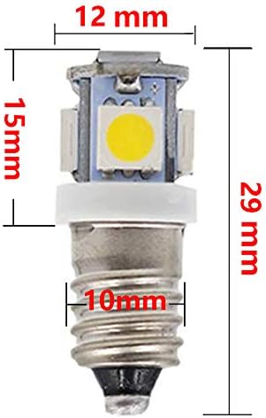 Gutreise 10pcs E10 DC12V Bulbos de luz LED brancos quentes Lâmpadas de luz 5SMD 0,5W 50LM