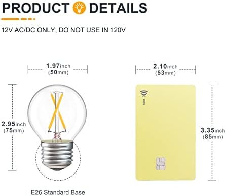 Tokcon 12 volts de lâmpadas LED de baixa tensão - Soft quente 2700k 2W - 25W Equivalente E26 Edison Base Small Globe Bulb para RV,