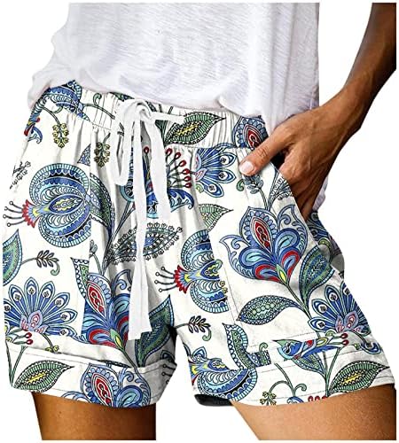 Shorts para mulheres elásticas casuais casuais shorts confortáveis ​​no meio da praia do rastejamento com bolsos roupas de moda