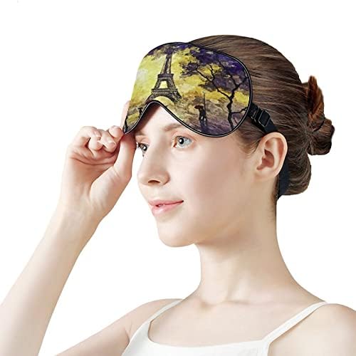 Noite em paris dormindo cegos máscara de olho fofo capa engraçada com alça ajustável para mulheres homens