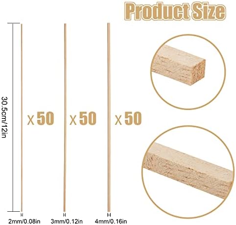 AIEX 150pcs 12in balsa balsa palitos de madeira, bilheteria natural de madeira