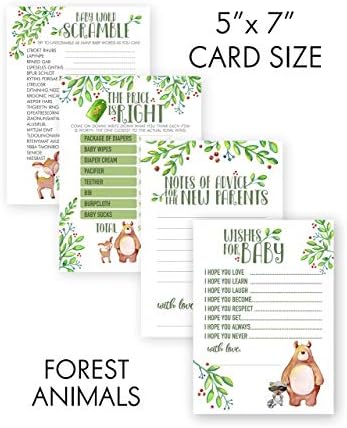 Criaturas da floresta pacote de jogos de chá de bebê | 40 cartões - 4 atividades do chá de bebê | O preço está certo