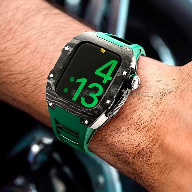 Ekins Carbon Fiber Luxury Case para Apple Watch Band 8 45mm Series 7 6 Aço inoxidável para Iwatch Series 5 4 SE 44mm Kit de modificação