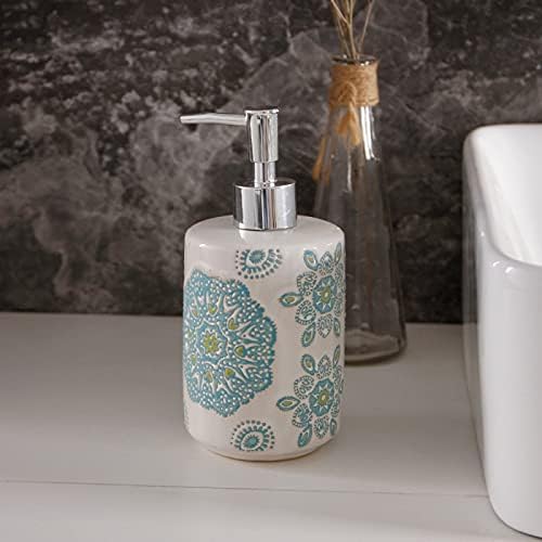 Dispensador de sabão de cerâmica Huijie com bomba para cozinha de banheiro - garrafa de shampoo de padrão chinesa de