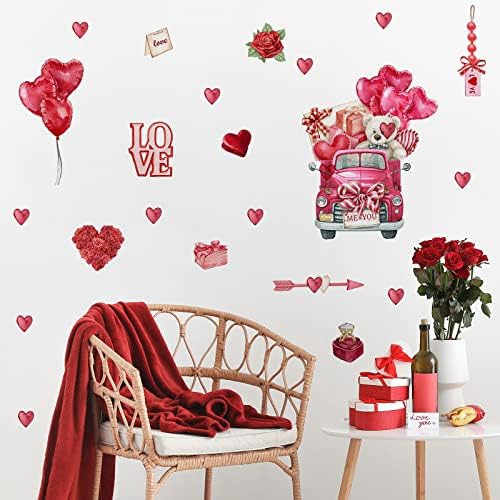 Dia dos namorados Decalques de parede de amor de parede de caminhões vermelhos Balloon aga adesivos de parede adesivos de