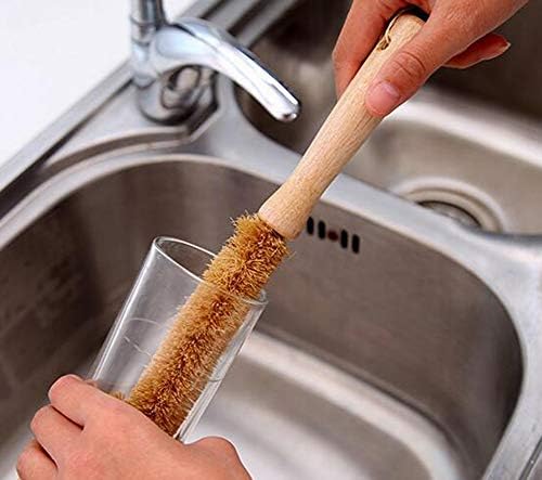 1pcs 24,5cm/9,6 '' Cozinha de cozinha natural Limpeza de fibra de fibra de coco com maçaneta de madeira Brecha de lavagem dobrável