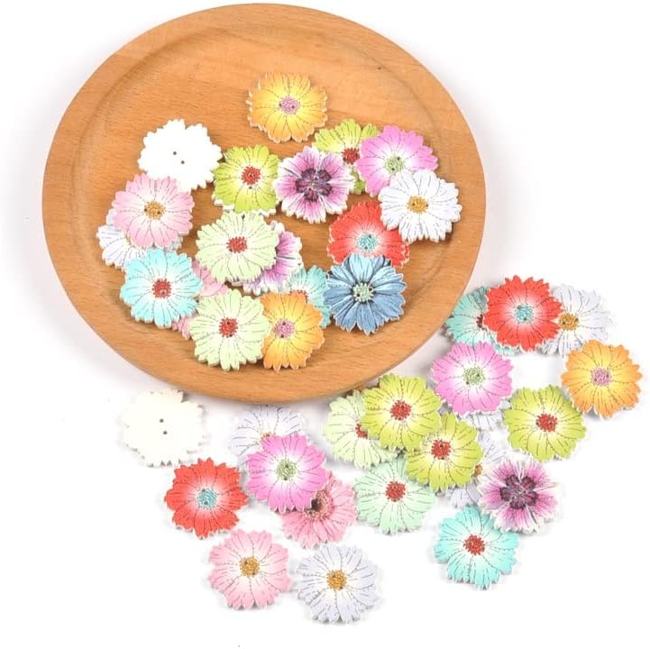 Lepsjgc 25pcs flores coloridas botões de madeira margaridas padrão botões de madeira costurando roupas artesanais de