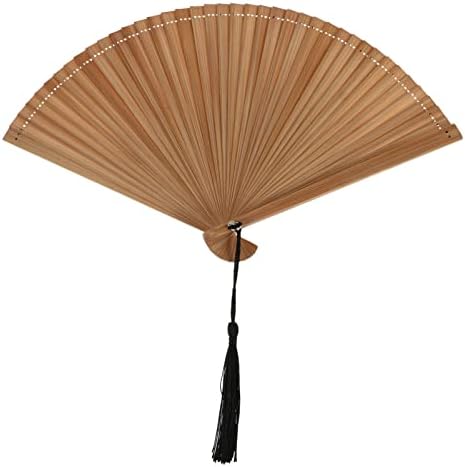 Zerodeko Decor Decor Dobring Fan para mulheres, ventilador de mão de bambu com borla e bolsa, fã de bambu vintage chinês dobrável