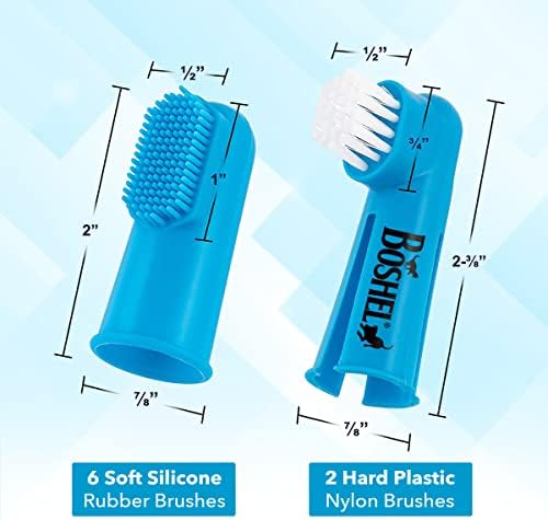 Boshel 8 PC escova de dentes para cães - kit de escova de dentes de cachorro inclui 6 cerdas de silicone + 2 escovas de dentes de