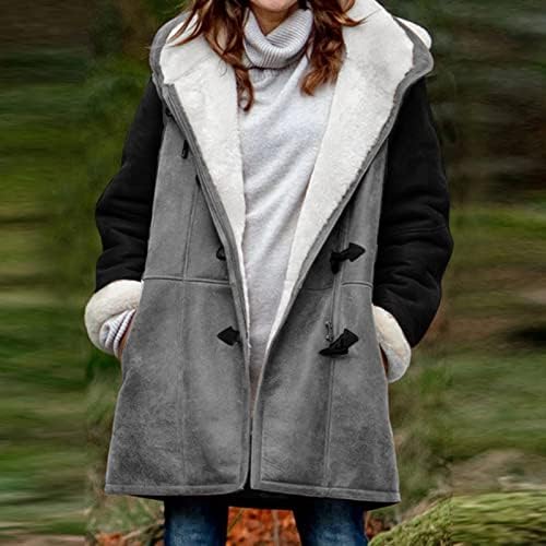 Mulheres casaco de inverno plus size retalhos de retalhos mais velas de veludo bolsos de fivela de fivela sobretudo com capuz com capuz